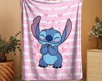 Personalized Kids Name Blanket, Stitch Blanket, Personalized Lilo Stitch Baby Blanket, Custom Name Stitch Baby Blanket, Birthday Gift