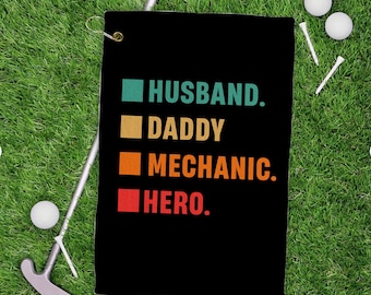 Custom Golf Towels for Dad, Unique Father's Day Gift, Funny Mechanic Towel, Personalized Golf Accessories, Great for Any Golfer