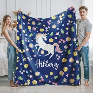 Custom Unicorn Blanket, Personalized Unicorn Blanket, Baby Girl Blanket, Christmas Gift, Birthday for Daughter,Rainbow Floral Throw