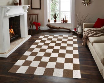 Checkered Rug, Modern Geometric Area Rug, Trendy Minimalist Checkerboard Rug for Living Room, Bedroom & Entryway
