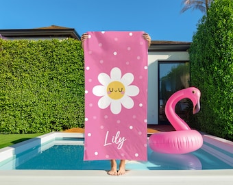 Daisy Custom Kids Beach Towel: Personalized Name Pool Towel