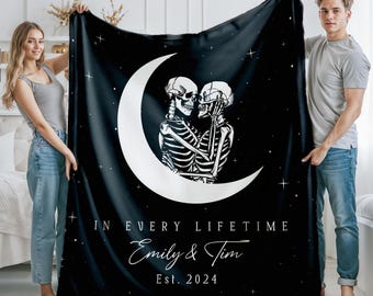 Custom Couple Skeleton Blanket, Skeleton Lovers Blanket, Engagement Gifts, Personalized Couple Name Blanket, Wedding Shower Anniversary Gift