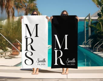 Personalized Couple Beach Towel, Personalized Mr. and Mrs. Beach Towels, Honeymoon Present For Newlywed, Mr. and Mrs. Gift