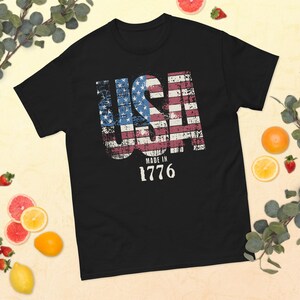 Distressed USA Flag Tee: Patriotic 4th of July Cotton Shirt