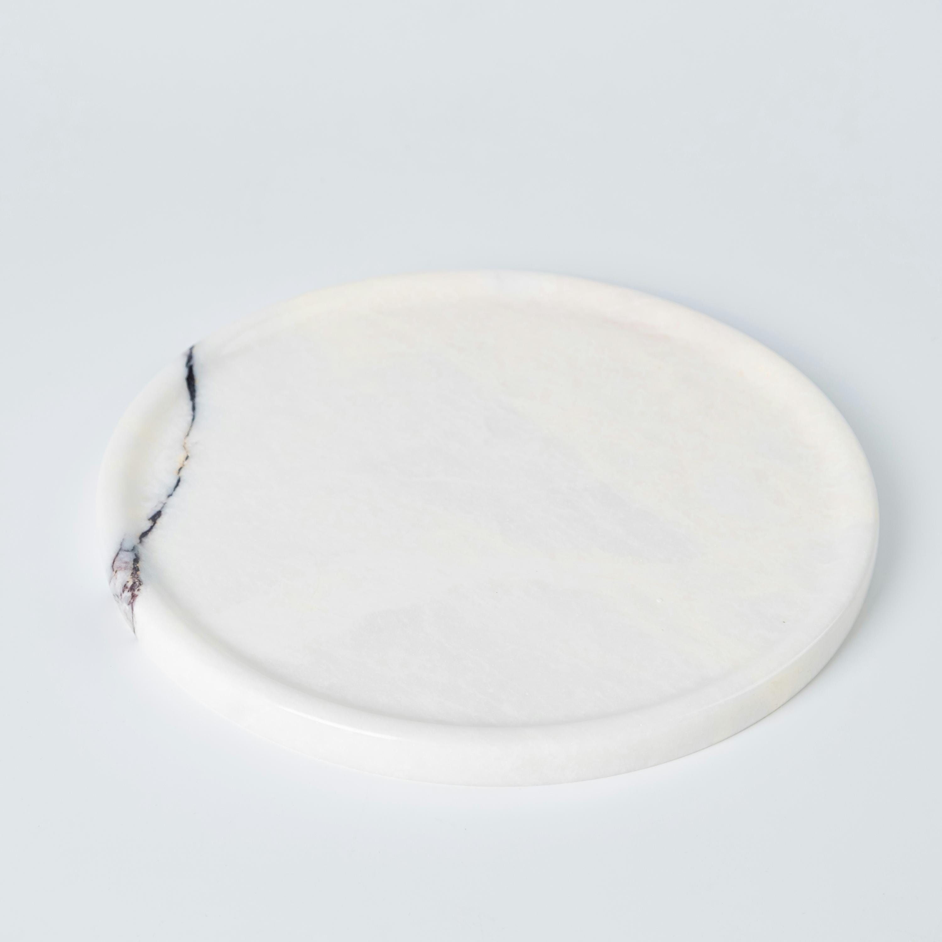 Viola Marble Round Tray, Marble Decorative Tray, Natural Stone Decorative Tray, Handmade Marble Jewellery Dish, Modern Vanity Decor Tray
