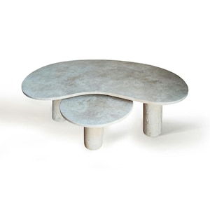 Travertine Coffee Table Set, Natural Stone Coffee Table, Modern Marble Small Living Room Table, Home Decor Unique Travertine Coffee Table