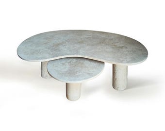 Travertine Coffee Table Set, Natural Stone Coffee Table, Modern Marble Small Living Room Table, Home Decor Unique Travertine Coffee Table