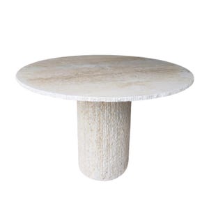 Travertine Round Dining Table, Modern Living Room Marble Table, Travertine Pedestal Dining Table, Chiseled Home Decor Elegant Dining Table