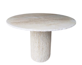 Travertine Round Dining Table, Modern Living Room Marble Table, Travertine Pedestal Dining Table, Chiseled Home Decor Elegant Dining Table