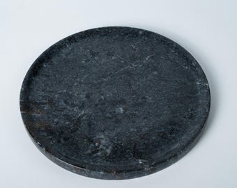 Round Marble Storage Tray, Black Marble Stone Tray, Decorative Natural Stone Tray, Home Decor Organizing Tray, Unique Marble Vanity Tray