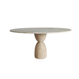 Round Dining Table, Modern Farmhouse Pedestal Table for Dining Room, Travertine Home Decor Dining Table, Natural Stone Rustic Kitchen Table