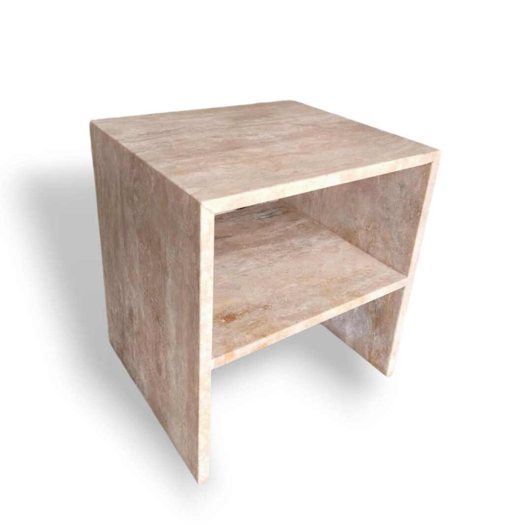 Travertine Nightstand, Natural Stone Bedside Table, Unique Marble Side ...