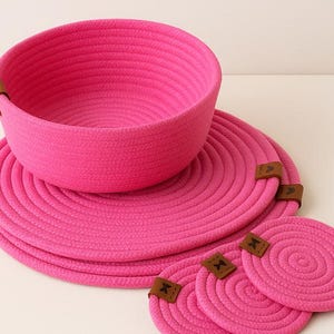 Handmade , Coasters, and Bread Basket Set – Pink Home Decor