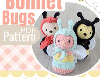 Paquete de patrones de ganchillo para insectos, mariposa de ganchillo, abejorro de ganchillo, mariquita de ganchillo, patrón de ganchillo de verano, descarga digital, costura baja