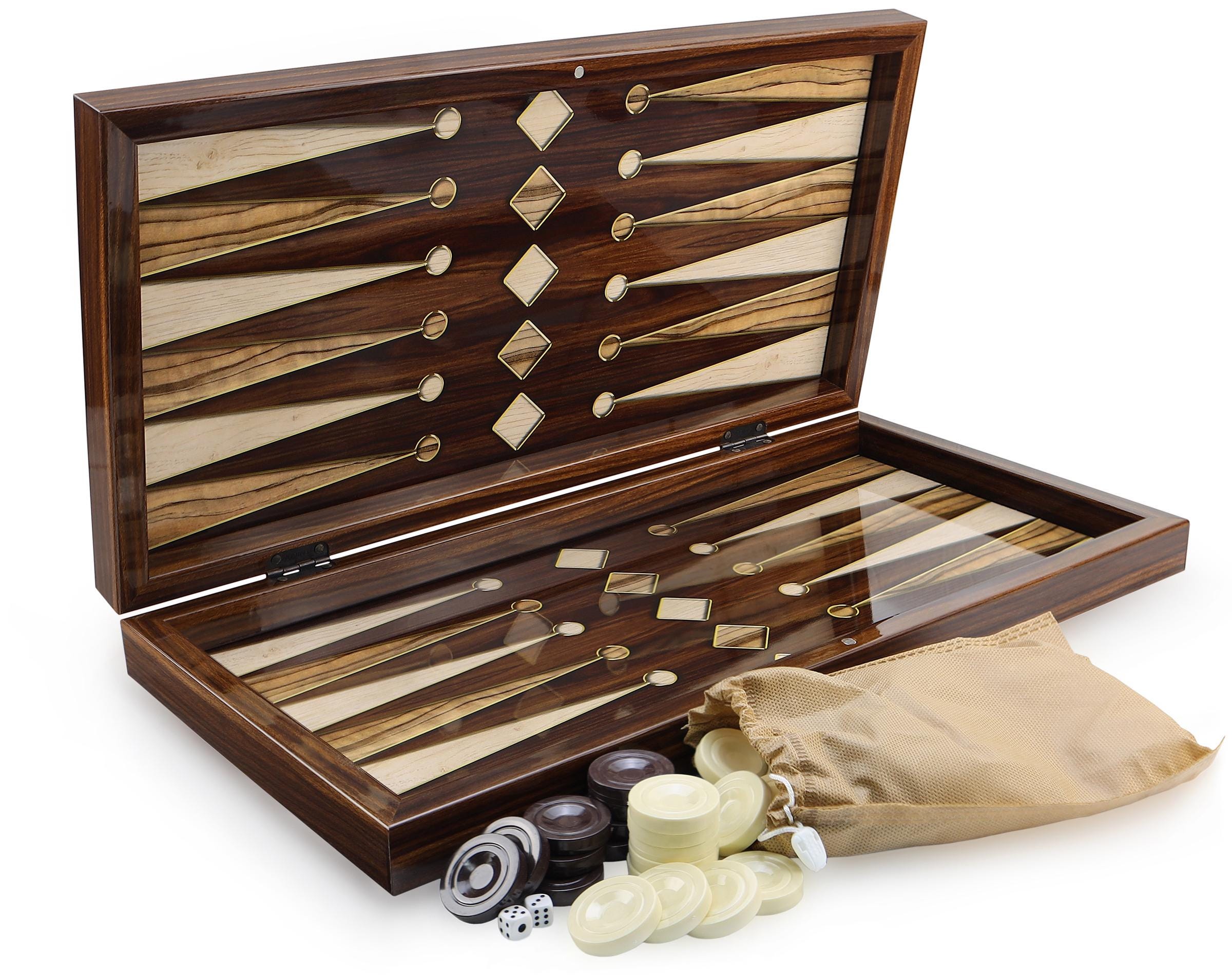 Jeu De Backgammon Vintage En Bois Et Liège - Pions Tourbillon Bakélite Vert Et Caramel - Complet