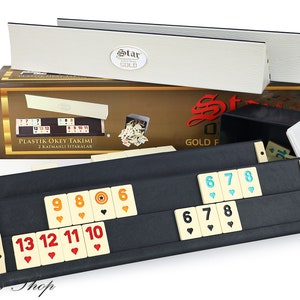 Set De Okey Semus Star Rummy, Con Bancos De Plástico De Chapa De Madera Y Fichas De Melamina, Incluye Bolígrafo Para Puntuar, Ligero Y Estable, Color Marrón