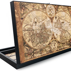 Trendy Backgammon Antique Map / Antik Welt Leder Backgammon Tavla XXL