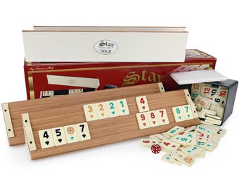 Original Star Rummy/ Okey GOLD made of WOOD PLASTIC with melamine playing pieces (light)