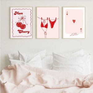 Mon Cheri Wall Art Set Pink and White Gallery 3 Trendy Fashion Stylish Prints Decor Office Aesthetic Girly Wall Art Fashion Magazine