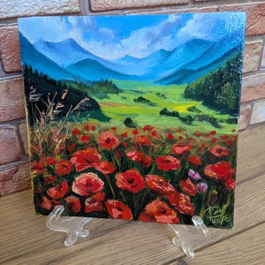 Poppies. Oil painting, original art. A wonderful gift for a good mood. Size 17.5 *17.5  cm.