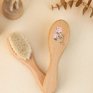Custom Birthflower Baby Hairbrush, Personalised Name Baby Brush, New Baby Gift, Baby Shower Gift, Baby Full Moon Gift, Baby Keepsake Gift