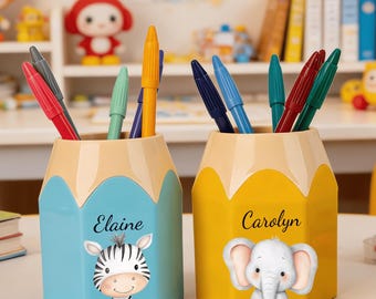 Pot à crayons personnalisé pour enfants, boîte de rangement pour crayons de couleur, cadeau de fête d'anniversaire d'enfant, décoration de salle de classe, fournitures scolaires, cadeaux de Noël