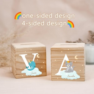 Baby Money Box,Personalized Baby Shower Gifts,Animal Piggy Bank,Children Wooden Money Box with Name,Cash Box for Child, Baby Birthday Gift