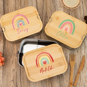 Lonchera de acero inoxidable personalizada, contenedor para refrigerios con nombre personalizado, de 1 a 3 compartimentos, ideal para la vuelta al cole y cumpleaños de niños.