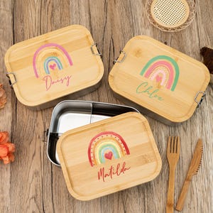Boîte à lunch arc-en-ciel personnalisée pour enfants, cadeau de rentrée des classes, boîte à lunch en acier inoxydable, boîte à collations pour enfants avec nom, cadeau d'anniversaire garçon fille