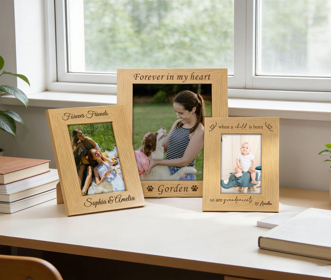 Custom Wood Photo Frame, Engraved Picture Frame Gift, Bespoke Engraving ...