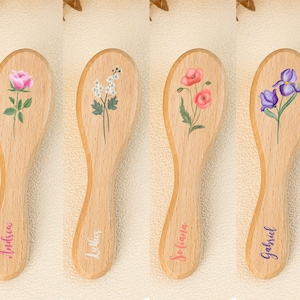 Custom Birth Flower Baby Hairbrush,Baby Name Brush,Baby Keepsake Gift,Christening Baby Girls Boys Gift,Baby Shower Gift,New Parents Gift