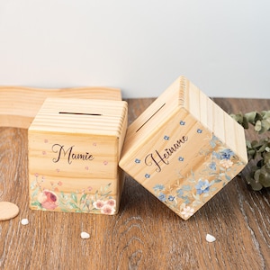 Flowers Money Box,Personalized Baby Name Piggy Bank,Flower Piggy Bank,Children Wooden Money Box with Name,Kids Birthday Gift,Christmas Gift