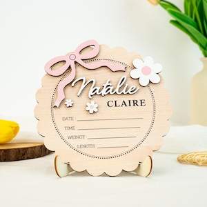 Schleife Baby Mädchen Ankündigung Zeichen, Baby Geburt Stat Zeichen, Baby Mädchen Baby Shower Geschenk, Namen Zeichen Neugeborene Baby, Rosa Schleife Geburt Stat Zeichen Geburt