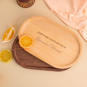Personalized Wooden Tea & Biscuit Tray: Engraved Snack Platter, Nanny&#39;s Gift