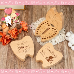 Recuerdo de madera para dientes de bebé con diseño grabado, bandeja para el hada de los dientes, regalo de bautizo, regalo de baby shower, regalo de cumpleaños