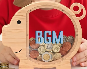 Custom Name Kids Pig Piggy Bank, Personalized Toddler Wooden Money Box, Back to School & Birthday Gift for Children