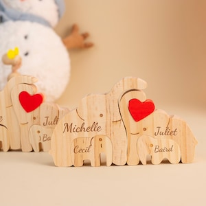 Personalized Engraved Wood Elephant Family Puzzle, Family Plaque, Elephant Keepsake Gift, Elephant Gift with Name Decor, Gift from Grandkids
