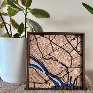 Personalized Wooden Map Gift | Pin Where You First Met | Romantic Valentine’s, Anniversary or Wedding Gift | Custom Multi-Layer Wood Art