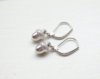 Silver Acorn Earrings - Minimalist Dainty Dangle Drop Earrings - Unique Handmade Canada Birthday Gift for Her Women - Spring Jewelry