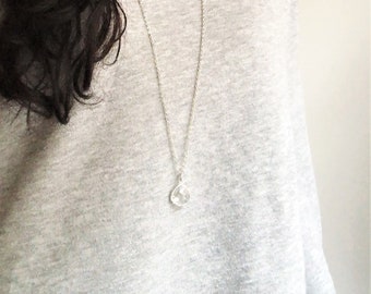 Silver Tear Drop Long Necklace - Long Layer Everyday Necklace - Gift for Her Women - Birthday Gift - Handmade in CANADA- Fall Jewelry