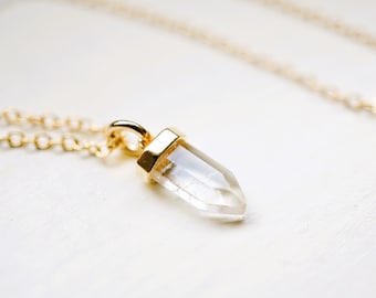 GOLD Crystal Quartz Necklace -Silver Healing Natural Stone Unique Handmade Pendant - Birthday Gift for Her Women CANADA - Spring Jewelry