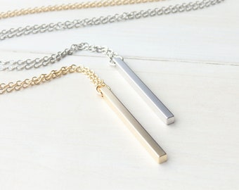 Silver Bar Long Necklace -Simple Gold Layer Everyday Handmade Necklace - Gift for Her Women - Birthday Gift in Canada - Spring Jewelry