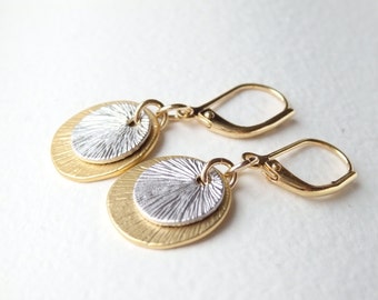 Gold and Silver Disc Earrings
