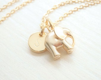 Gold Elephant Necklace, Monogram Necklace, Personalized Minimalist Necklace, Birthday Gift for Her Women, 3 in 1 Necklace, Spring Jewelry