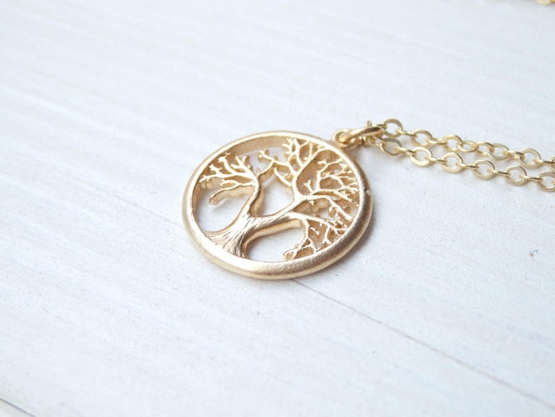 GOLD Tree of Life Necklace Minimalist Family Tree Simple Pendant Handmade in Canada Birthday Gift for Her Women Spring Jewelry image 5