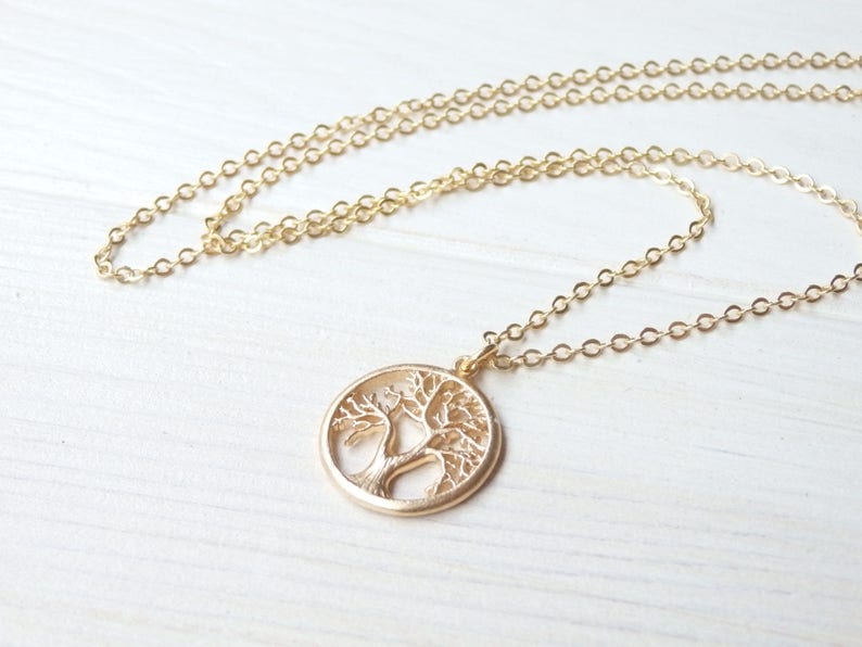 GOLD Tree of Life Necklace Minimalist Family Tree Simple Pendant Handmade in Canada Birthday Gift for Her Women Spring Jewelry image 2