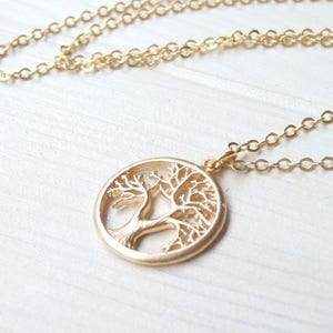 GOLD Tree of Life Necklace Minimalist Family Tree Simple Pendant Handmade in Canada Birthday Gift for Her Women Spring Jewelry image 1