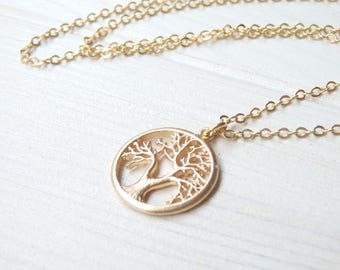 GOLD Tree of Life Necklace - Minimalist Family Tree Simple Pendant - Handmade in Canada - Birthday Gift for Her Women - Spring Jewelry