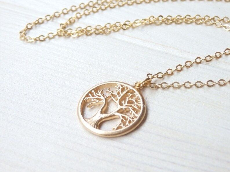 GOLD Tree of Life Necklace Minimalist Family Tree Simple Pendant Handmade in Canada Birthday Gift for Her Women Spring Jewelry image 1