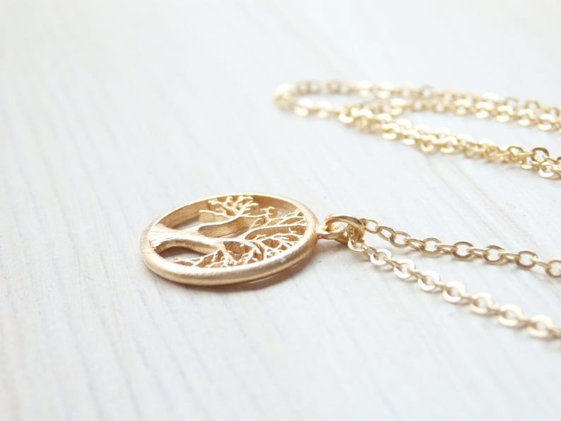 GOLD Tree of Life Necklace Minimalist Family Tree Simple Pendant Handmade in Canada Birthday Gift for Her Women Spring Jewelry image 4